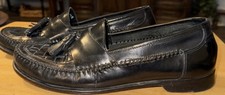 Bass Dress Loafers W/Kiltie Tassels Slip On Black Leather Size 10.5 Woven Top