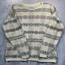 Vintage Tricots St Raphael Sweater Womens M Geometric STAIN Cotton Crewneck USA