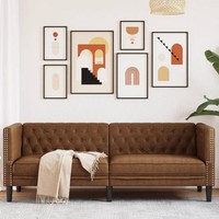 Chesterfield-Sofa 3-Sitzer Braun Kunstleder In Wildleder-Optik