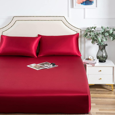 Satin Spannbettlaken 100X200Cm Rot Weinrot Seide Glänzend Spannbetttuch Hochwert