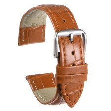 Leather Watch Band 22mm Embossed Cowhide Strap with Spring Bars Pale Brown