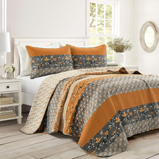 Lush Decor Royal Empire Reversible Cotton Quilt Set 3 Piece Set King Yellow