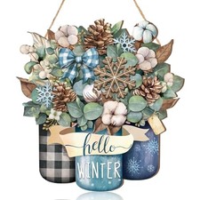 Snowflake Wooden Sign for Door Hanger - Welcome Winter Decor