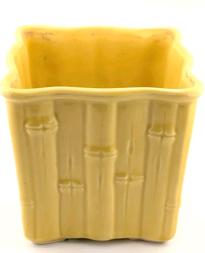 Vintage Shawnee Pottery Yellow Glazed Bamboo - 4055 USA Square - Planter - Vase