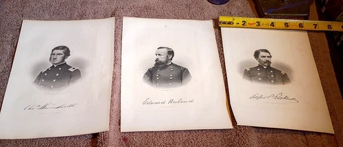 1873 Lot of 3 Civil War Heroes of Connecticut engravings prints Robin, Sartain