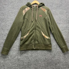 Under Armour Storm Full Zip Hoodie Women's Size L Green Realtree Camo Pink Logo