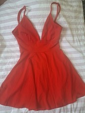 SHEIN Red Fit & Flare Mini Dress V-Neck Strappy Sleeveless Zip Short S