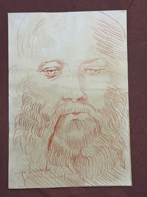 LEONARDO DA VINCI  drawing and painting on old paper signed stamped vintage