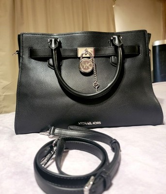 Michael Kors Hamilton Black Leather in silver Hardware