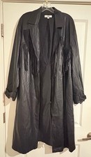 JASON WU Faux Leather Fringe Detail Trench Black Leather Coat size XL
