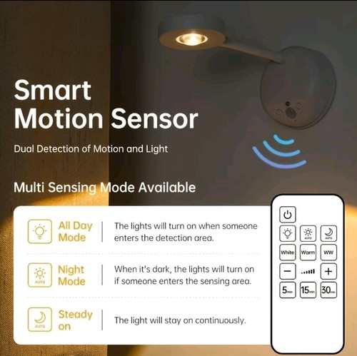 Lampada LED da Parete con Sensore di Movimento Ricaricabile – Luce Notturna - Foto 8 di 10