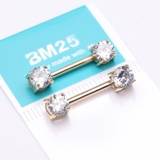 A Pair of 14 Karat Gold Prong Set Gem Sparkle Nipple Barbell 14ga
