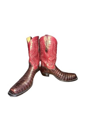 Tony Lama Black Cherry Caiman Cutter Toe Western Boots Men's Size