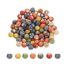 100Pcs 8mm Round Ceramic Porcelain Beads, Multicolor