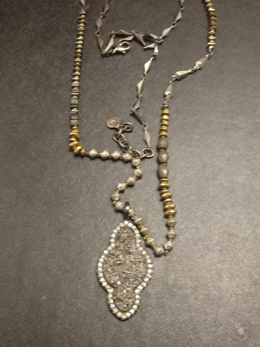 Stella And Dot Silver Drusy Gemstone Long Chain Beaded Necklace 31 Inches