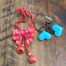Vintage Minnie Inspired Red Bow Bobble Blue Heart Twin-Knocker Hair Ties 1980s
