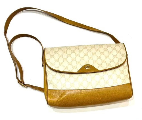 Gucci GG Shoulder Bag Vintage PVC Leather 20x29x7 cm Off White Beige