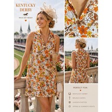 Retro-inspired 70s Floral Shift Kentucky Derby Orange Mod Sleeveless Cottagecore