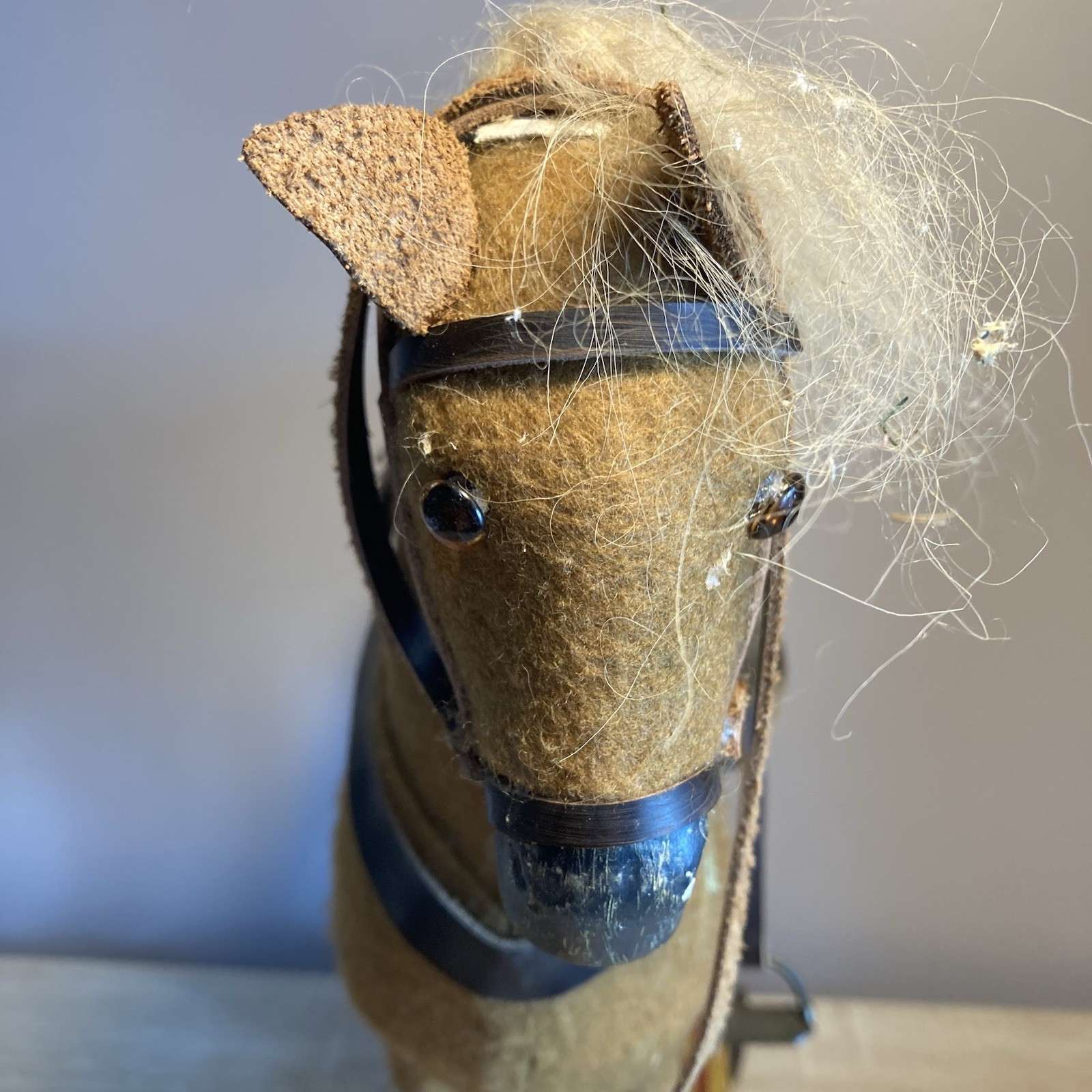 VTG Reproduction Antique Horse Pull Toy with Saddle Bridle, Mohair 15"