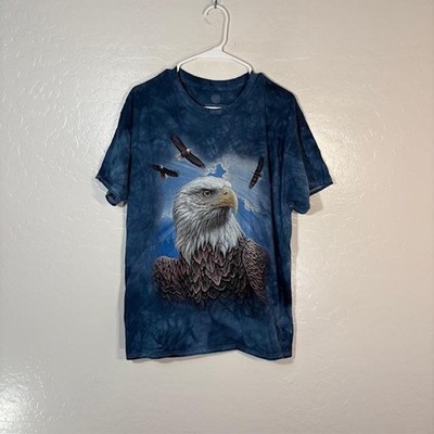 The Mountain Shirt Mens Medium Blue Tie Dye Bald Eagle Graphic USA T-Shirt Tee