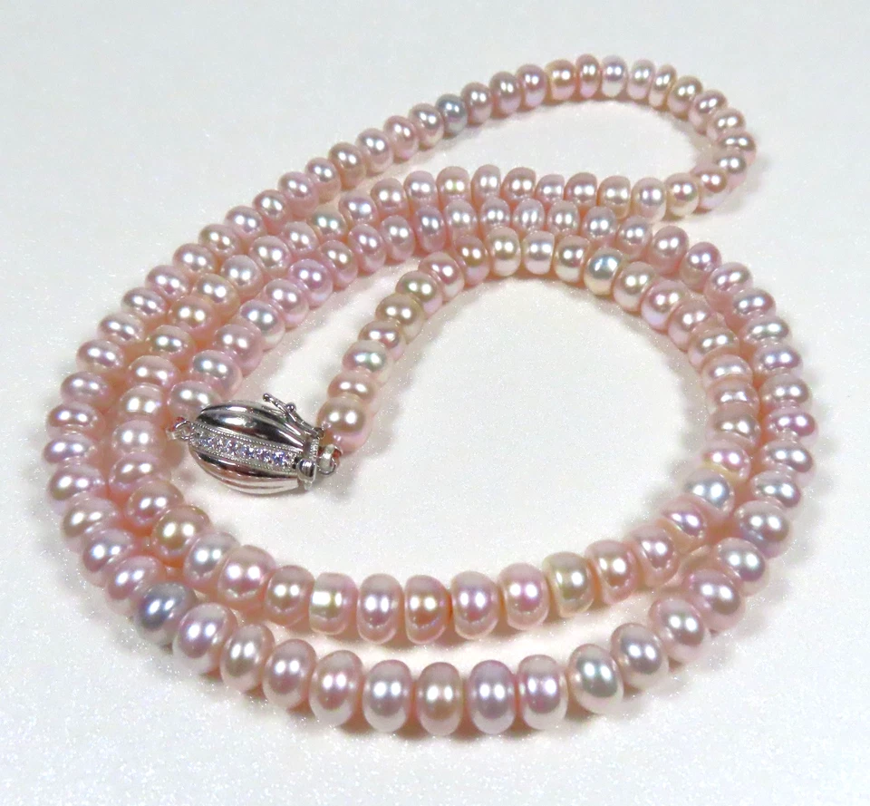 Collar de perlas cultivadas semi redondas rosa plata de ley cierre de caja Foto 4 de 4