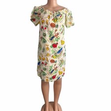 J.Crew White Smocked Hawaiian Tropical Print Off-The-Shoulder Dress Size 8