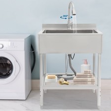 Commercial Single-Bowl Stainless Steel Sink Outdoor Utility Sink Free Standing