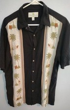 Island Shores Men's Palm Tree Retro Short Sleeve Hawaiian Shirt Black L Rayon