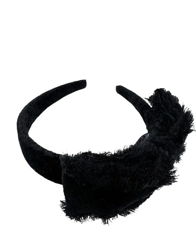 CHANEL 14K Coco Mark Fringe Ribbon Velvet Headband Auth - Image 4 of 4