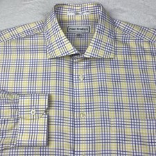 Paul Fredrick Dress Shirt Mens 16-33 Purple/Yellow Checks Cotton Dobby Non Iron