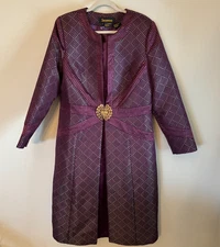 Susanna Dress Women's 14 Purple Sleeveless Sheath with Jacket Metal Clasp Midi