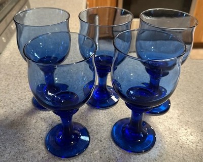 Libbey Clarion Cobalt Blue Wine Water Glasses Stemware Barware Set Of 5