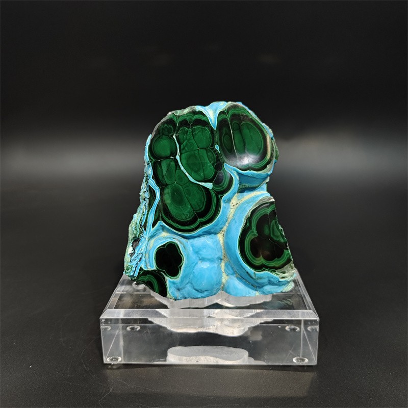1.98LB Natural Malachite Quartz Mineral Specimen Crystal Reiki Home Decor +stand