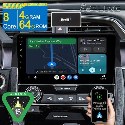 4+64GB Android 15 Autoradio Navi 8 Core DAB+GPS für Civic X Stufenheck 2016-2020