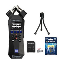 Zoom H1essential 2-Track 32-Bit Float Portable Audio Recorder Bundle with San...