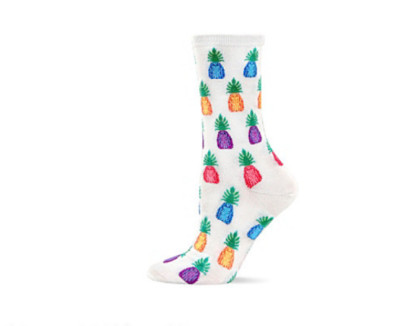 Hot Sox Women Pineapple Crew Socks White Shoe Size 4-10.5