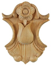 Maximalism Wooden Ornamentation  Bedhead Shield Flower Onlay Carved Pine, PN316