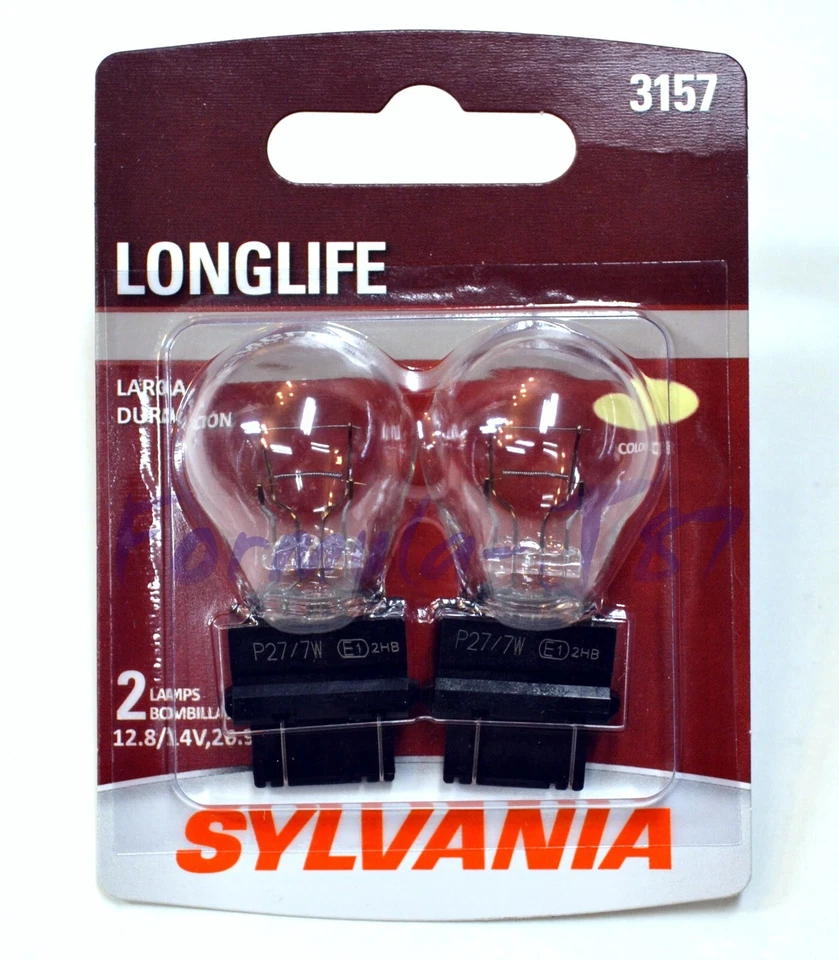 Sylvania LongLife 3157 27/8,3 W Dos Bombillas Señal de Giro Frontal Estacionamiento Plug Play Lámpara Foto 2 de 4
