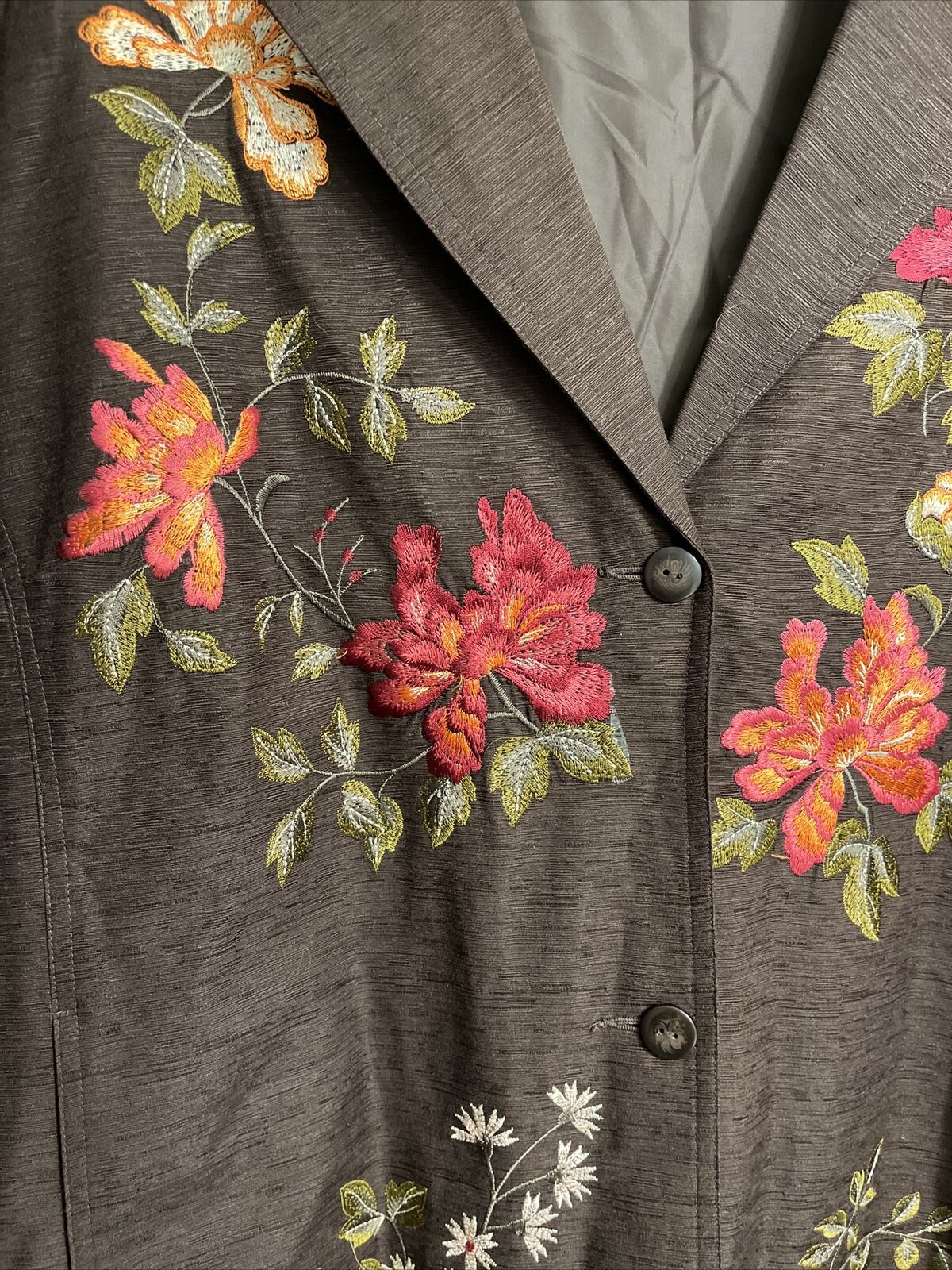Dressbarn Womens 3X Blazer Silk Embroidered Flora… - image 3