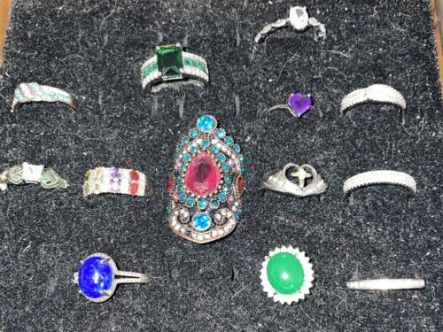 Vintage Ring Lot of 9 sterling silver and gemstone rings 46g G16 - Picture 1 of 4