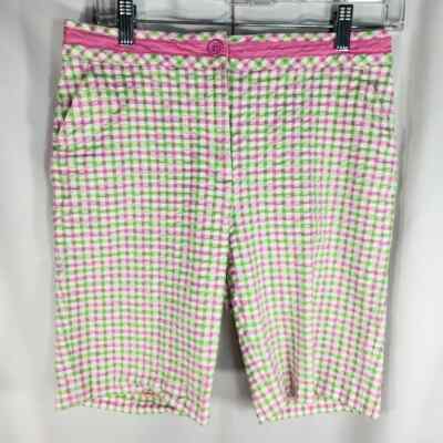 EP PRO Pink Green White Check Seersucker Golf Shorts with Pockets Size 8