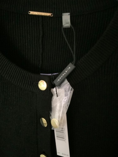 Elie Tahari gold tone button front black sweater cardigan Sz S Wmns NWT$295 - Picture 10 of 11