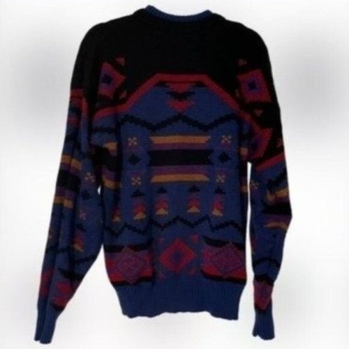 Vintage Aztec Retro Acrylic Bugle Boy Co Crewneck Sweater Cosby Grandpa Size Lg