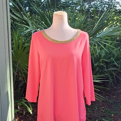 Belle Kim Gravel Top Womens M Orange Gold Mesh Around Neckline