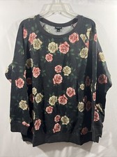 Torrid Women  s Size 2 2X 18-20 Black Floral Fleece Raglan Sweatshirt New