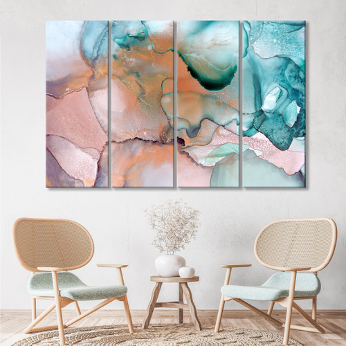 Abstract Watercolor Canvas, Teal Blush Wall Art, Modern Art Print, Ready to Hang - Picture 4 of 9