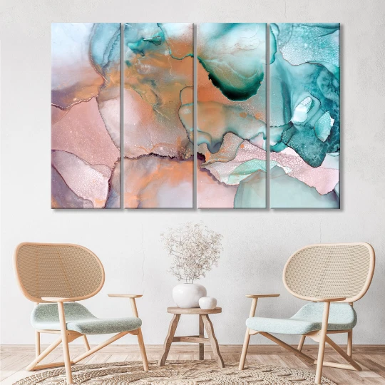 Abstract Watercolor Canvas, Teal Blush Wall Art, Modern Art Print, Ready to Hang - Image 4 of 4