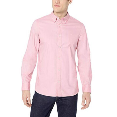 Calvin Klein Men's Oxford Long Sleeve Cotton Stretch Casual Shirt, Pink,  Small