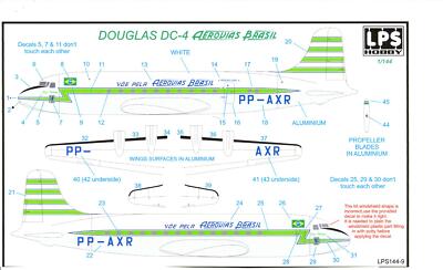 LPS Decals 1/144 DOUGLAS DC-4 SKYMASTER AEROVIAS BRASIL Green Color Scheme