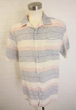 Onia Shirt Mens XL Stripe Linen Cotton Woven Seersucker Air Short Sleeve Button